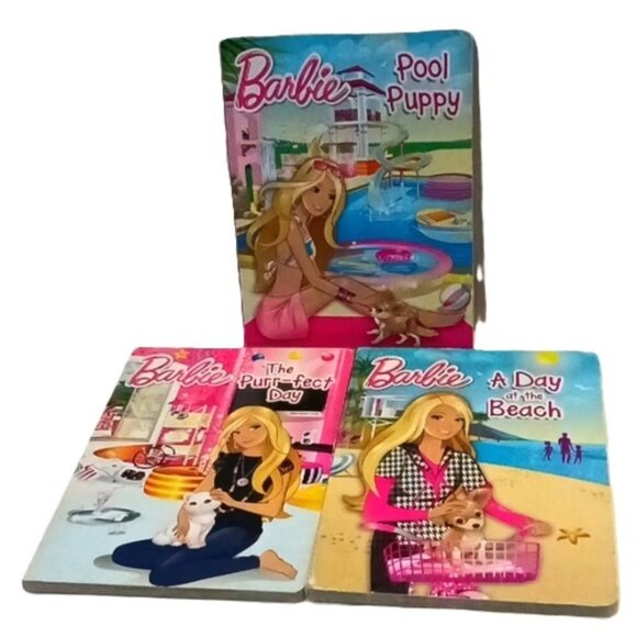 3 Barbie Board Books Pool Puppy, The Purr-Fect Day, A Day At The Beach, Lot of 3 - Picture 1 of 6